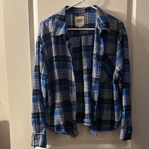 Aerie Blue and Black Checkered Flannel